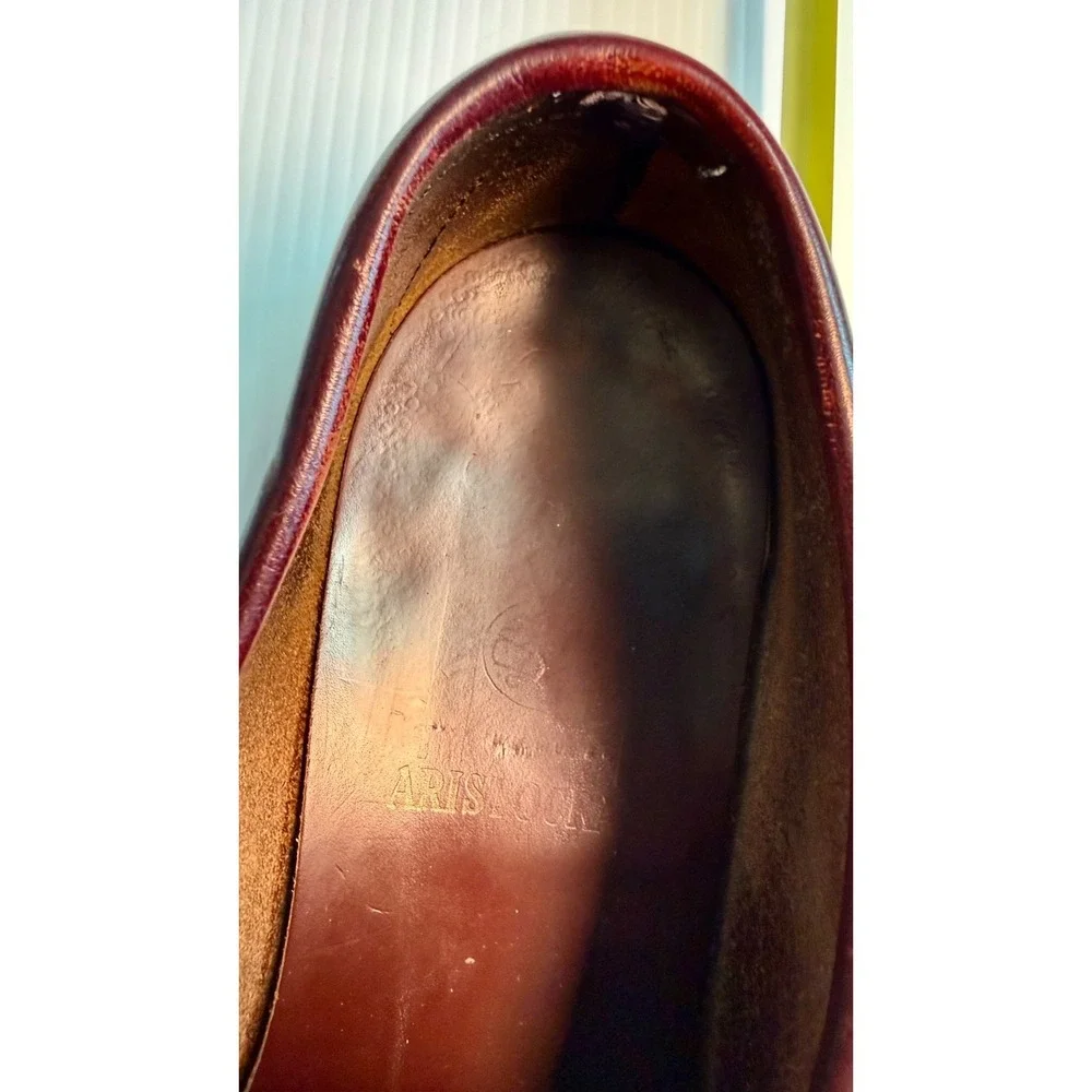 Aristocraft Mens Burgundy Leather Penny Loafers Made USA Slip On Moc Toe Vintage